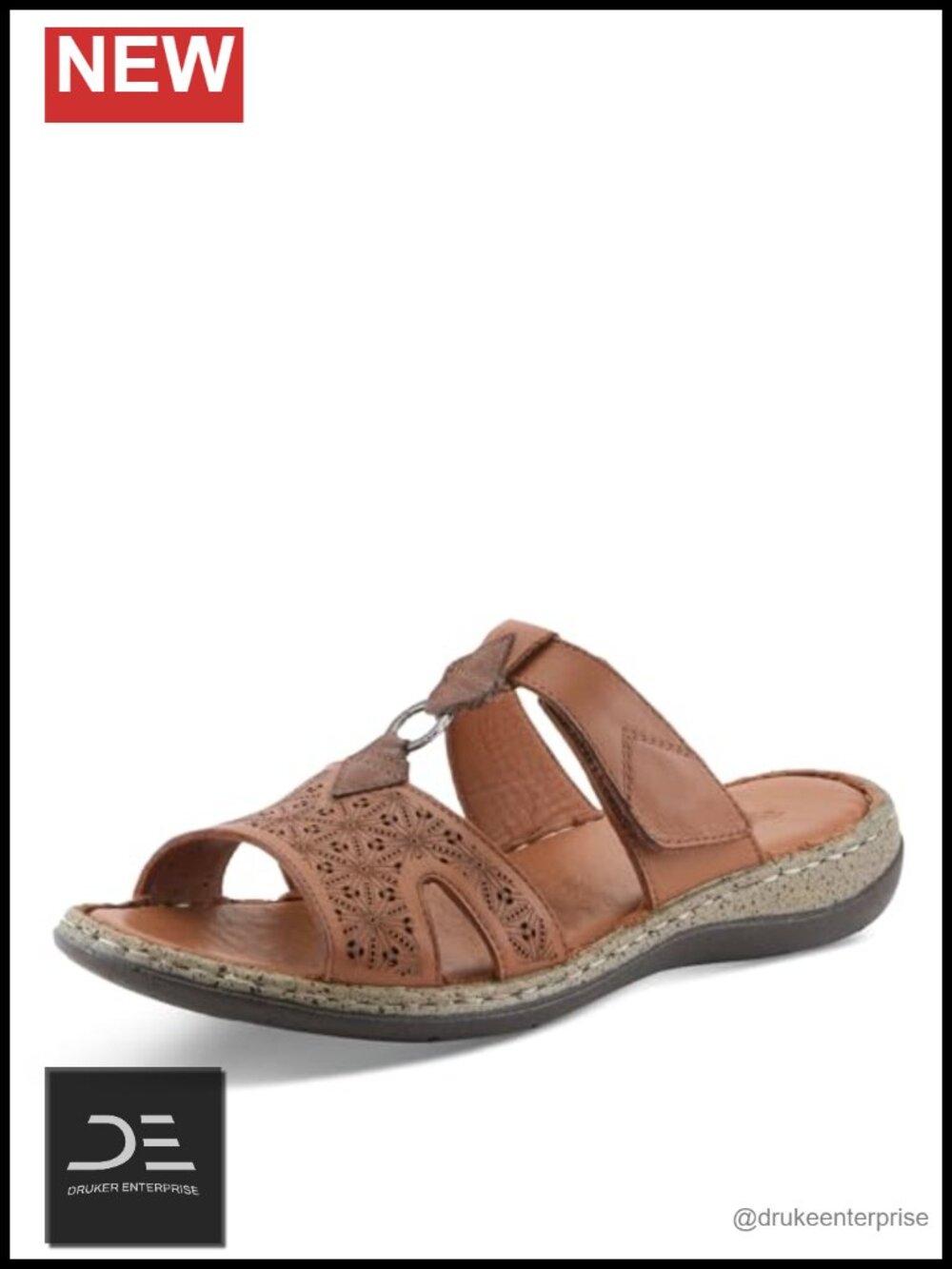 Genuine Leather Slide Sandals Adjustable Strap Cushioned Flat Womens Comfort